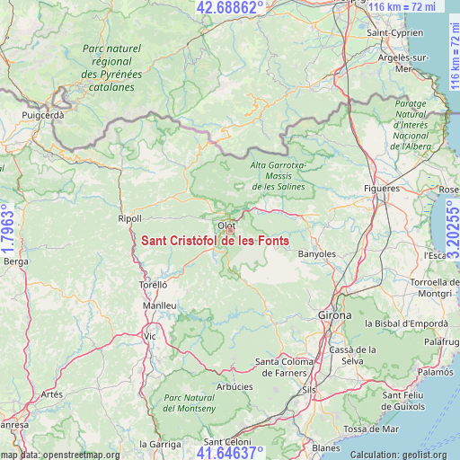 Sant Cristòfol de les Fonts on map