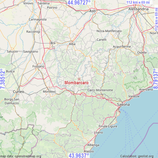 Mombarcaro on map