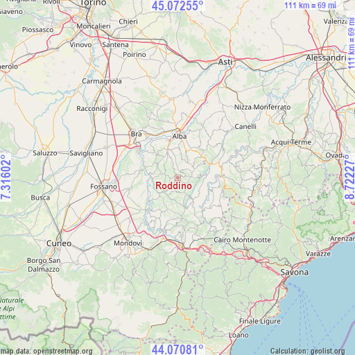 Roddino on map