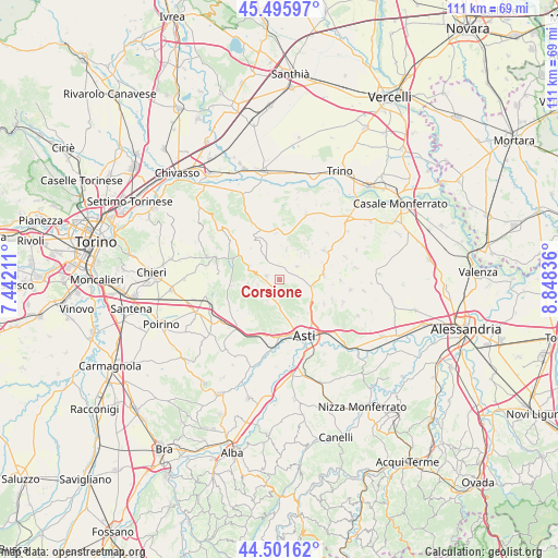 Corsione on map