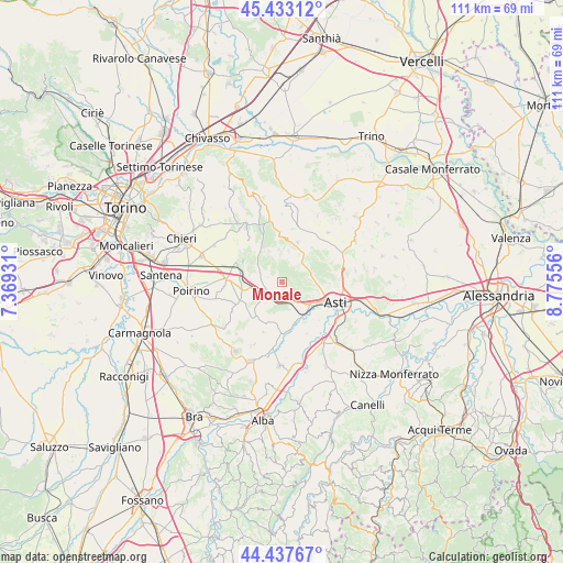 Monale on map