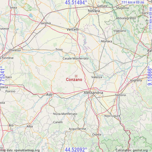 Conzano on map