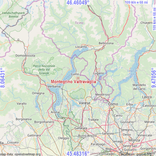 Montegrino Valtravaglia on map