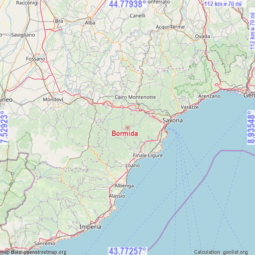 Bormida on map