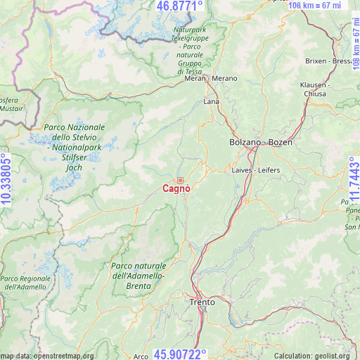 Cagnò on map