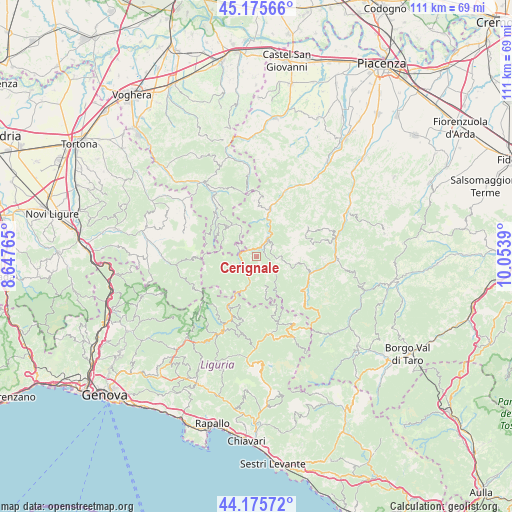 Cerignale on map