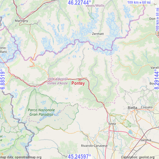 Pontey on map