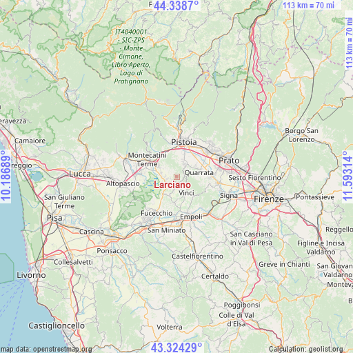 Larciano on map