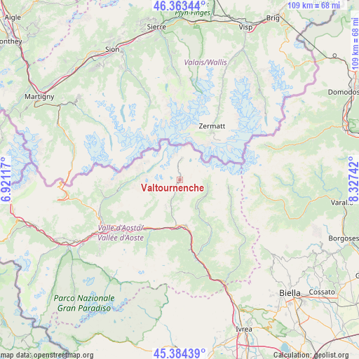 Valtournenche on map