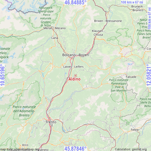 Aldino on map