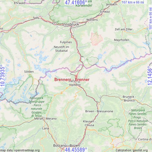 Brennero - Brenner on map