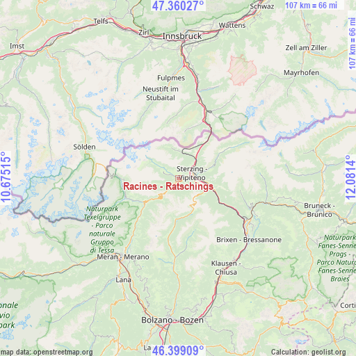 Racines - Ratschings on map