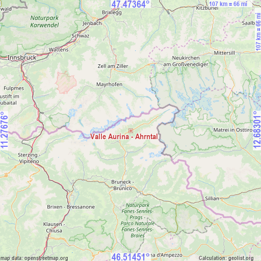Valle Aurina - Ahrntal on map