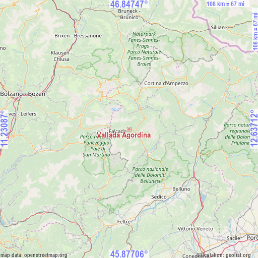 Vallada Agordina on map