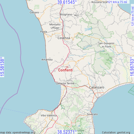 Conflenti on map