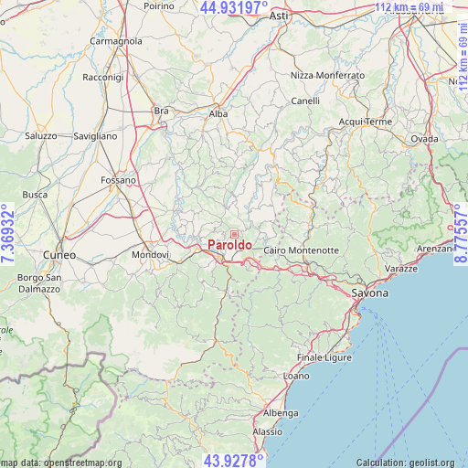 Paroldo on map