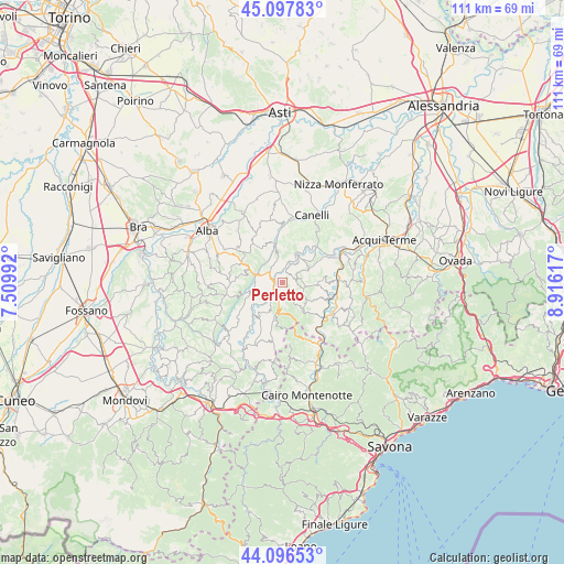 Perletto on map