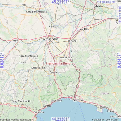 Francavilla Bisio on map