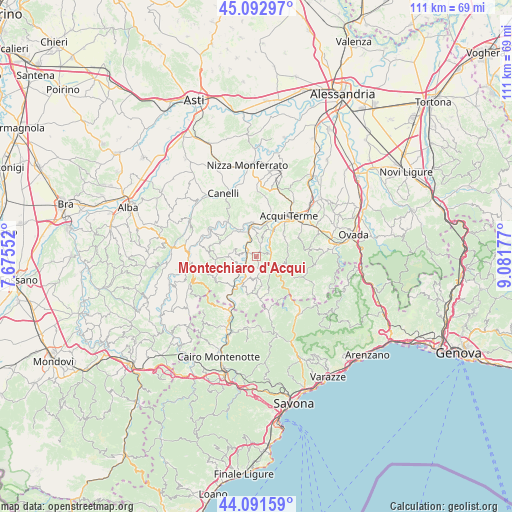 Montechiaro d'Acqui on map