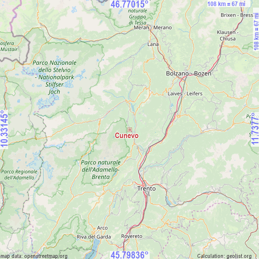 Cunevo on map