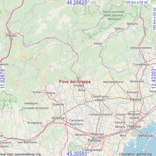 Pove del Grappa on map