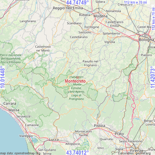 Montecreto on map