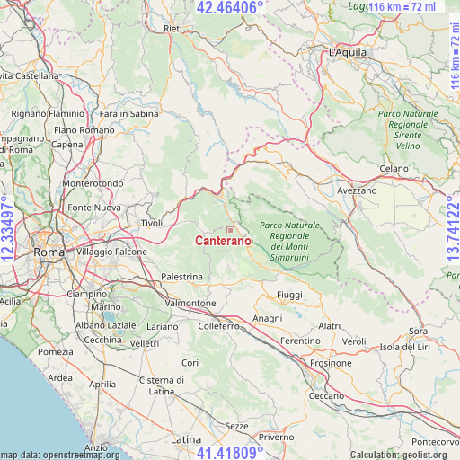 Canterano on map