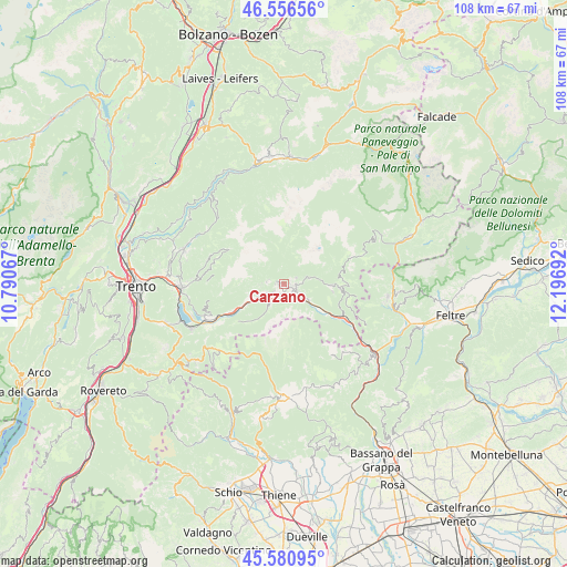 Carzano on map