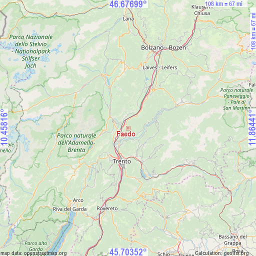 Faedo on map