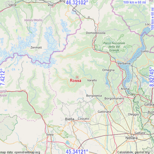 Rossa on map