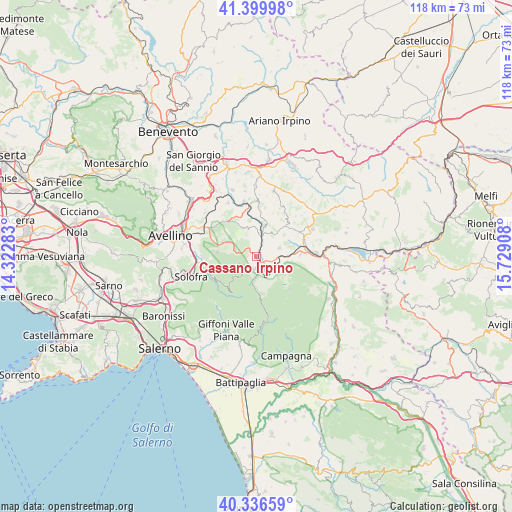 Cassano Irpino on map