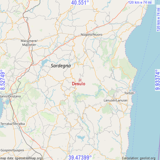 Desulo on map