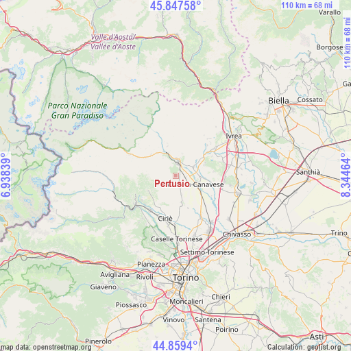 Pertusio on map