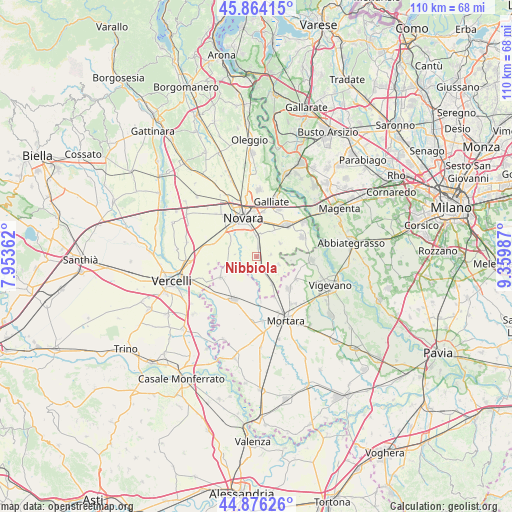 Nibbiola on map