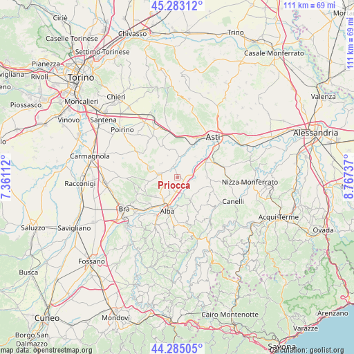 Priocca on map