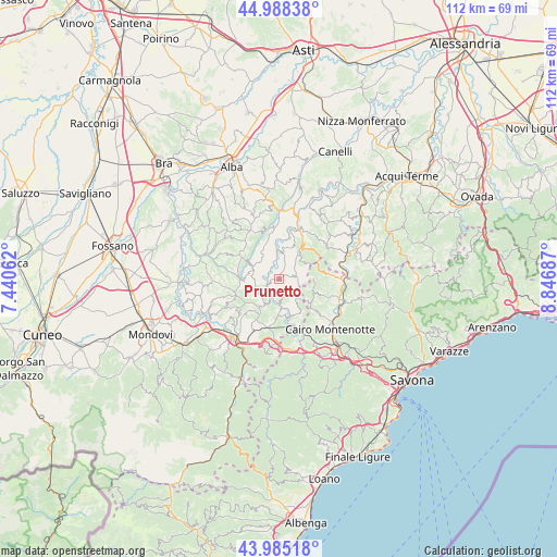 Prunetto on map