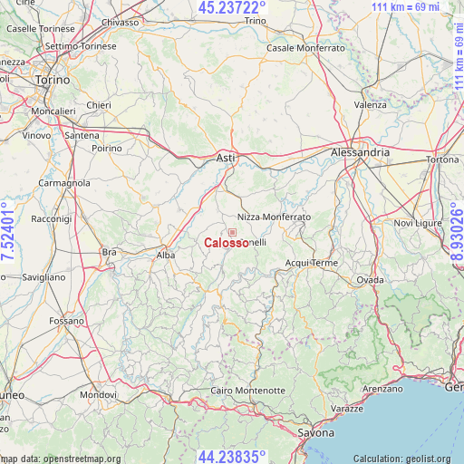 Calosso on map