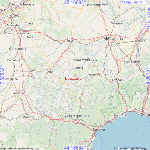 Loazzolo on map