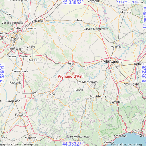 Vigliano d'Asti on map