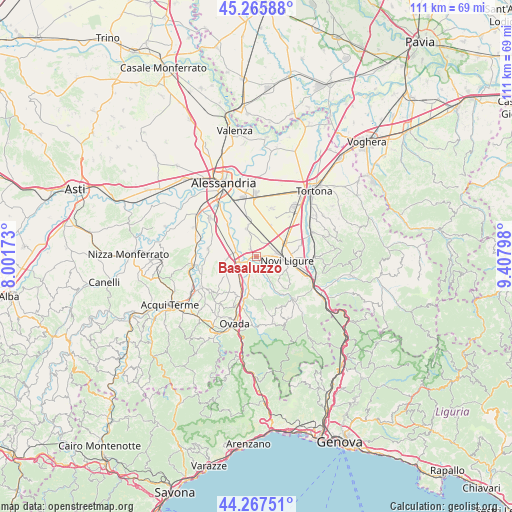 Basaluzzo on map