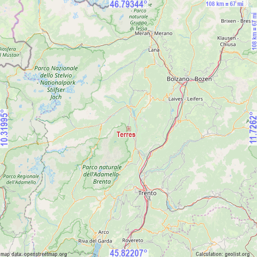 Terres on map