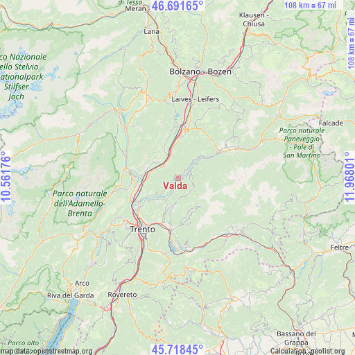 Valda on map