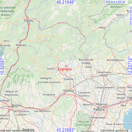 Zugliano on map