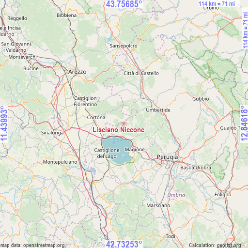 Lisciano Niccone on map