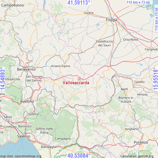 Vallesaccarda on map