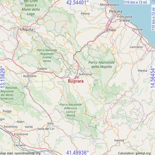 Bugnara on map