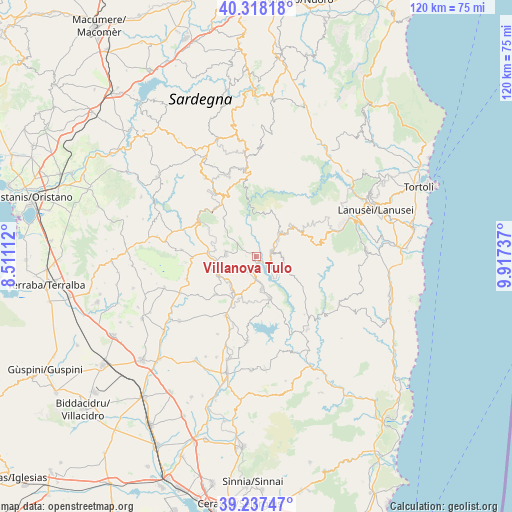 Villanova Tulo on map