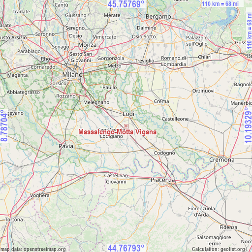 Massalengo-Motta Vigana on map