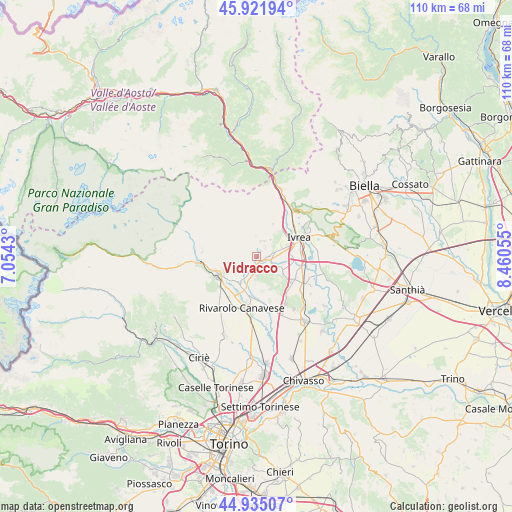 Vidracco on map