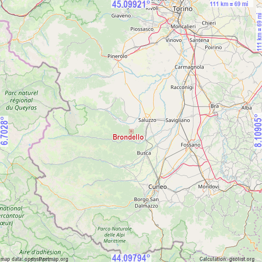 Brondello on map